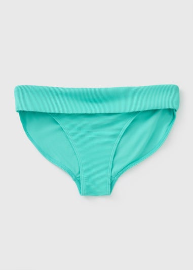 Turquoise Textured Rib Foldover Bikini Bottoms
