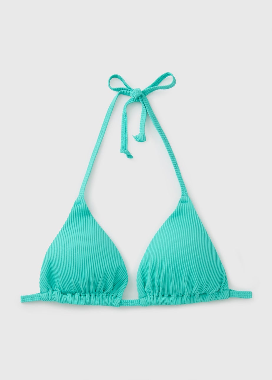 Blue Ribbed Triangle Bikini Top