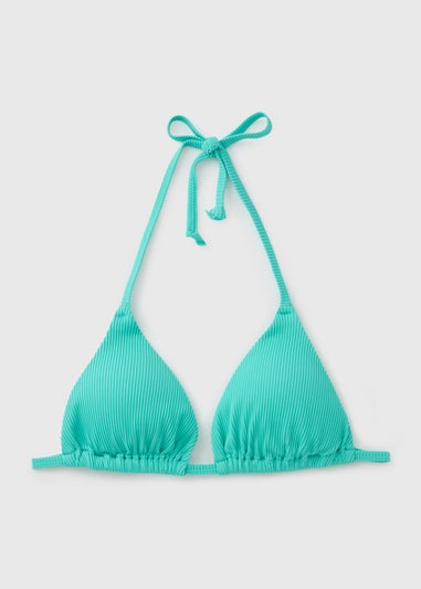 Blue Ribbed Triangle Bikini Top