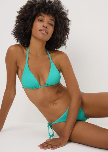 Blue Ribbed Triangle Bikini Top