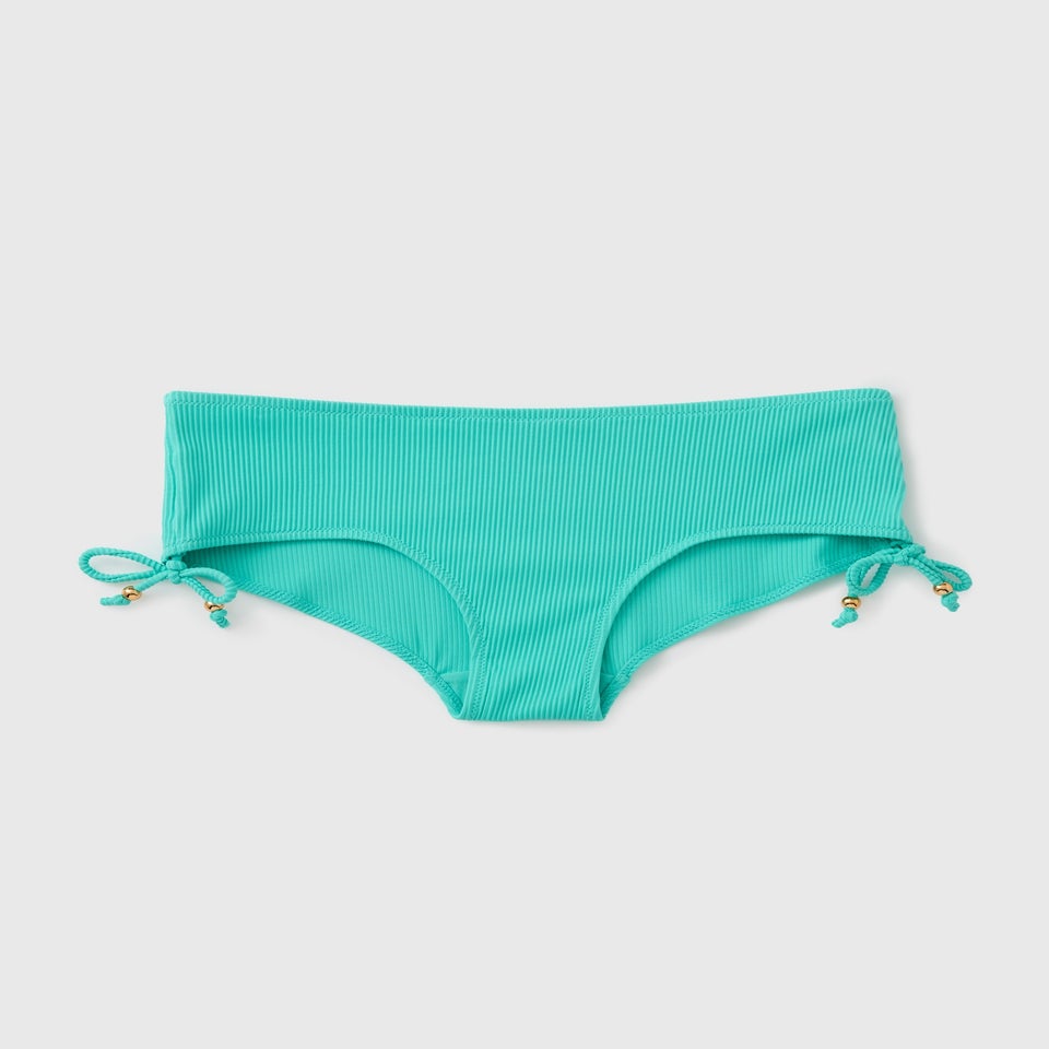 Turquoise Textured Short Brief Bikini Bottoms