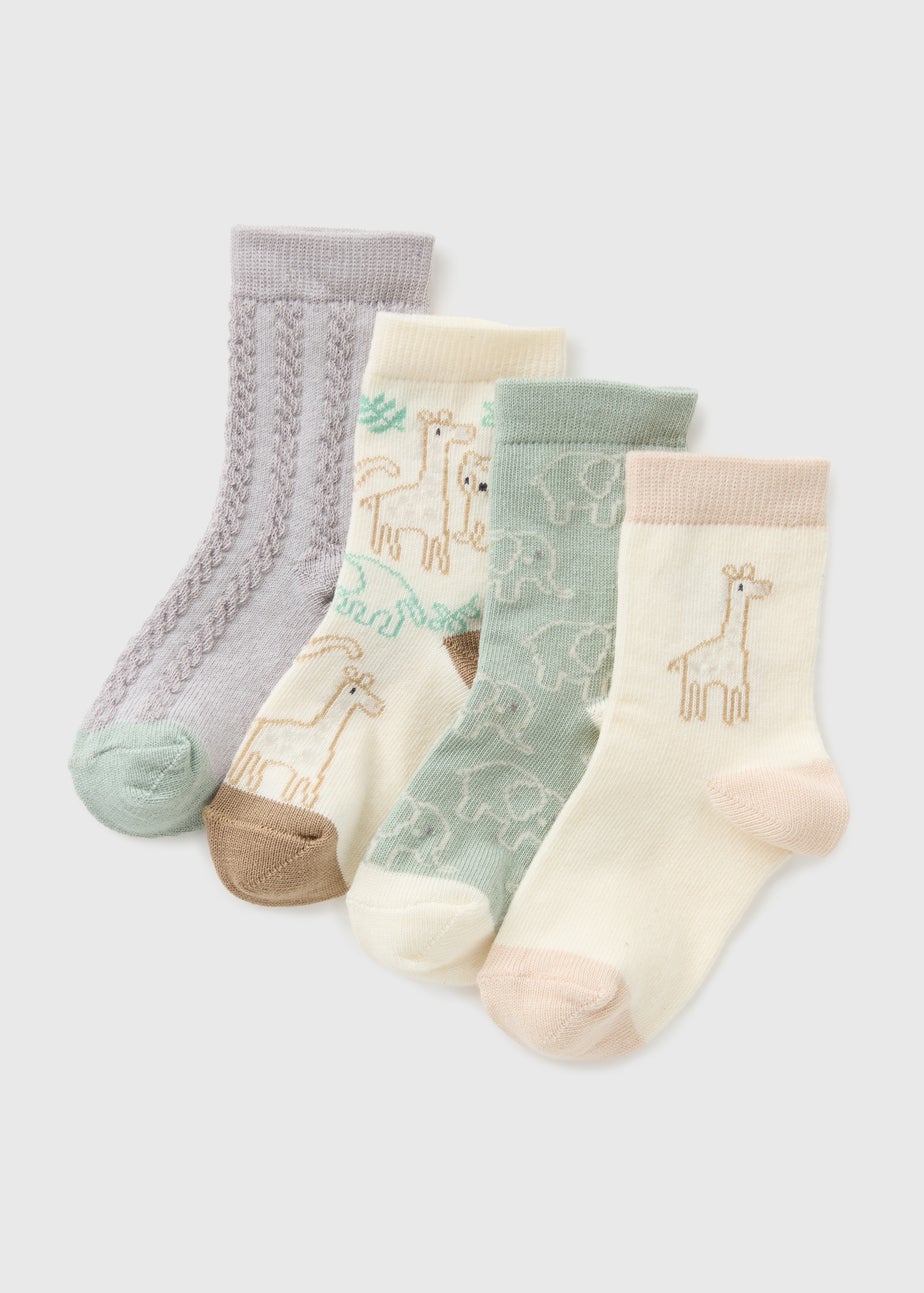 Baby 4 Pack Beige Safari Socks (Newborn-23mths)