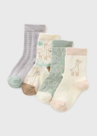 Baby 4 Pack Beige Safari Socks (Newborn-23mths)