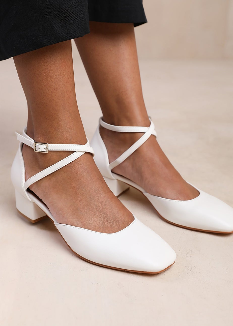 Where's That From White Peru Low Ankle Strap Block Heels