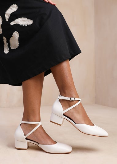 Where's That From White Peru Low Ankle Strap Block Heels