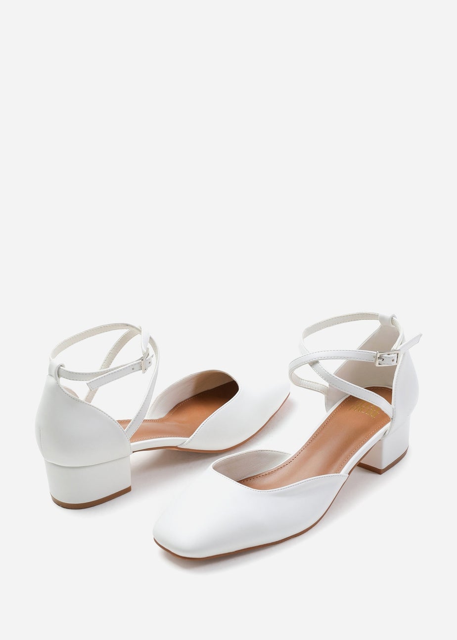 Where's That From White Peru Low Ankle Strap Block Heels