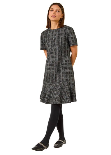 Roman Black Textured Frill Hem Stretch Dress