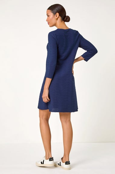 Roman Navy Textured A-Line Stretch Dress