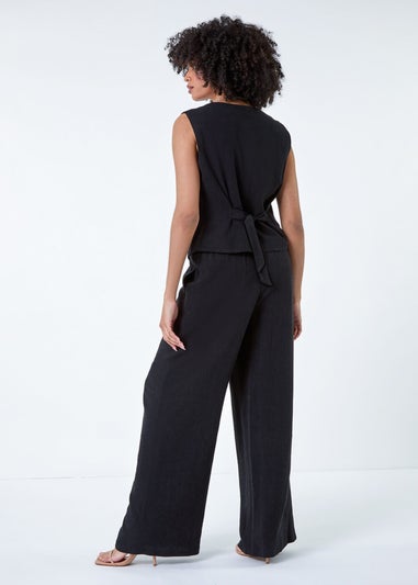 Roman Black Linen Blend Button Through Waistcoat