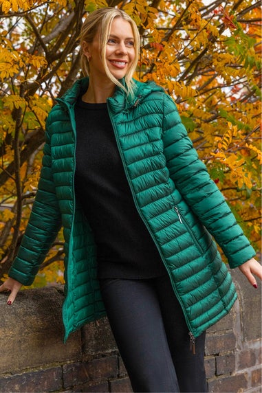 Roman Green Longline Quilted Hooded Puffer Coat