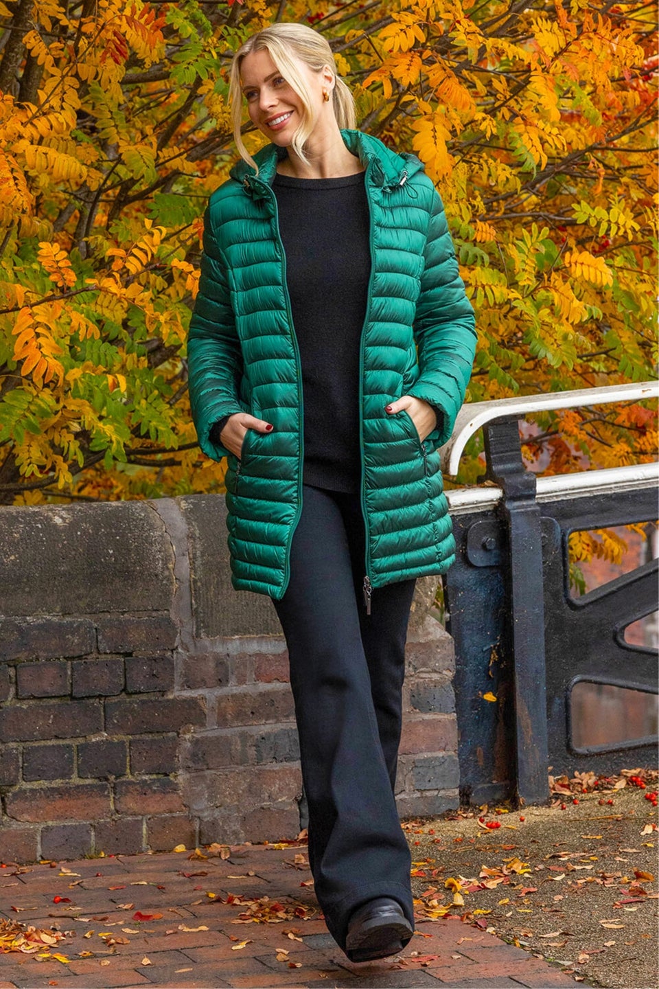 Roman Green Longline Quilted Hooded Puffer Coat