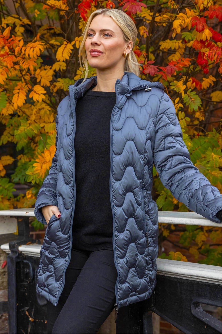 Roman Steel Blue Hooded Quilted Puffer Coat