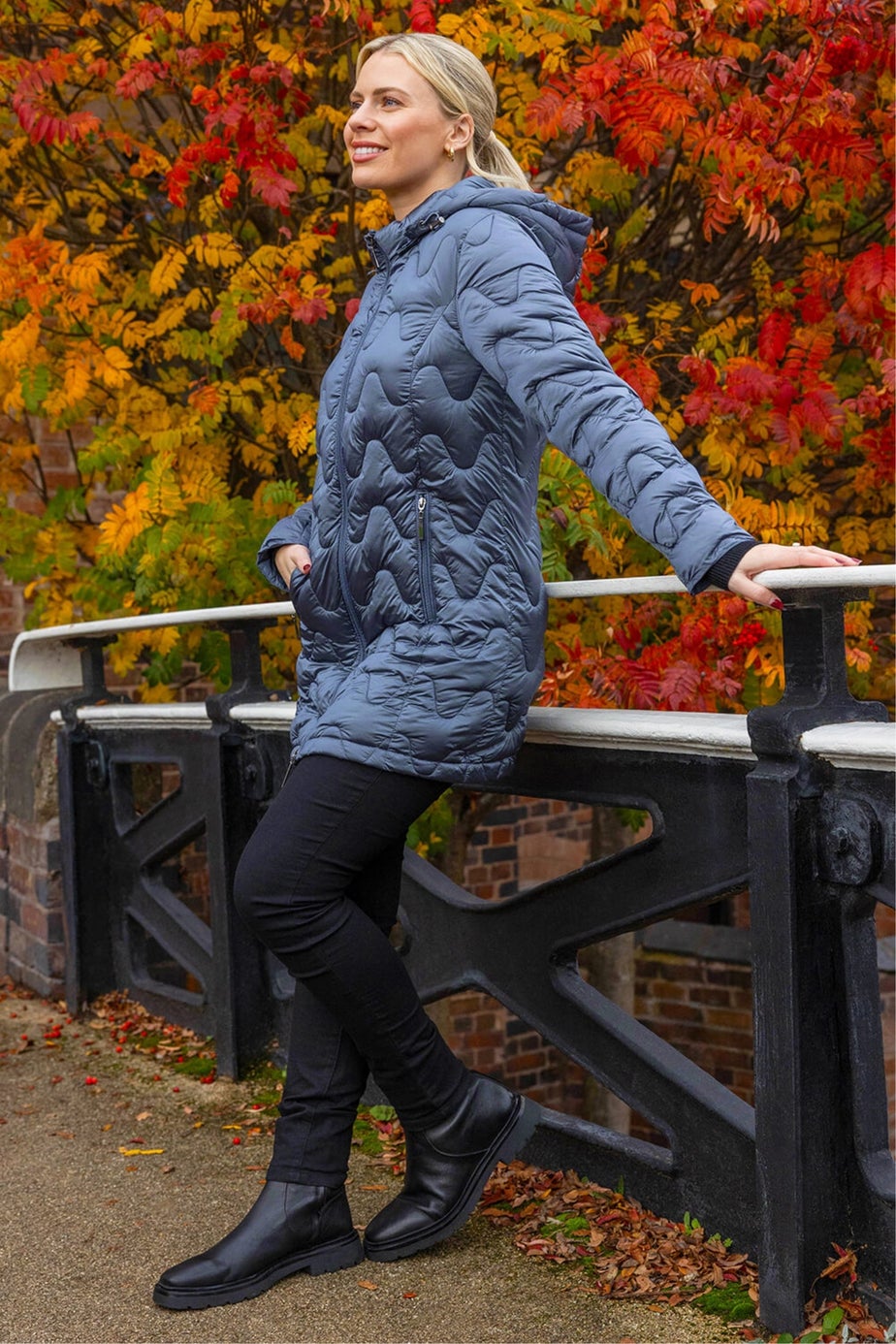Roman Steel Blue Hooded Quilted Puffer Coat