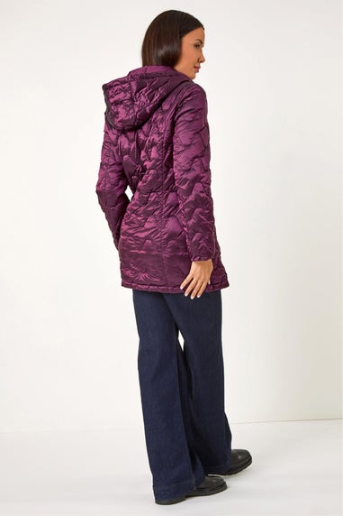 Roman Magenta Wave Quilted Puffer Hooded Coat