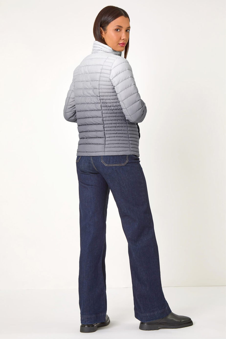 Roman Light Grey Ombre Funnel Padded Coat