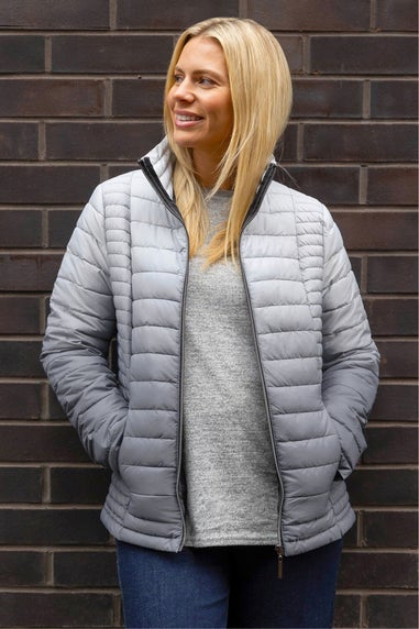 Roman Light Grey Ombre Funnel Padded Coat