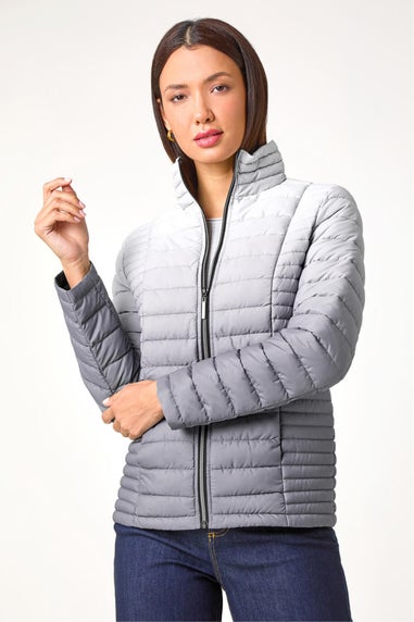 Roman Light Grey Ombre Funnel Padded Coat