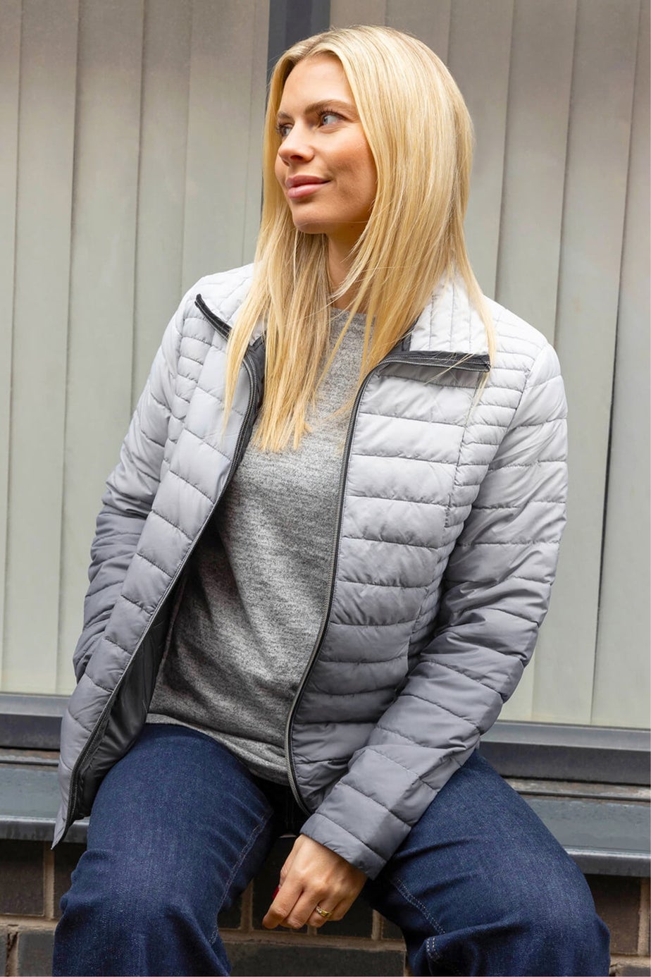 Roman Light Grey Ombre Funnel Padded Coat
