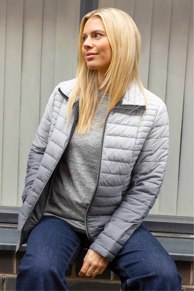 Roman Light Grey Ombre Funnel Padded Coat