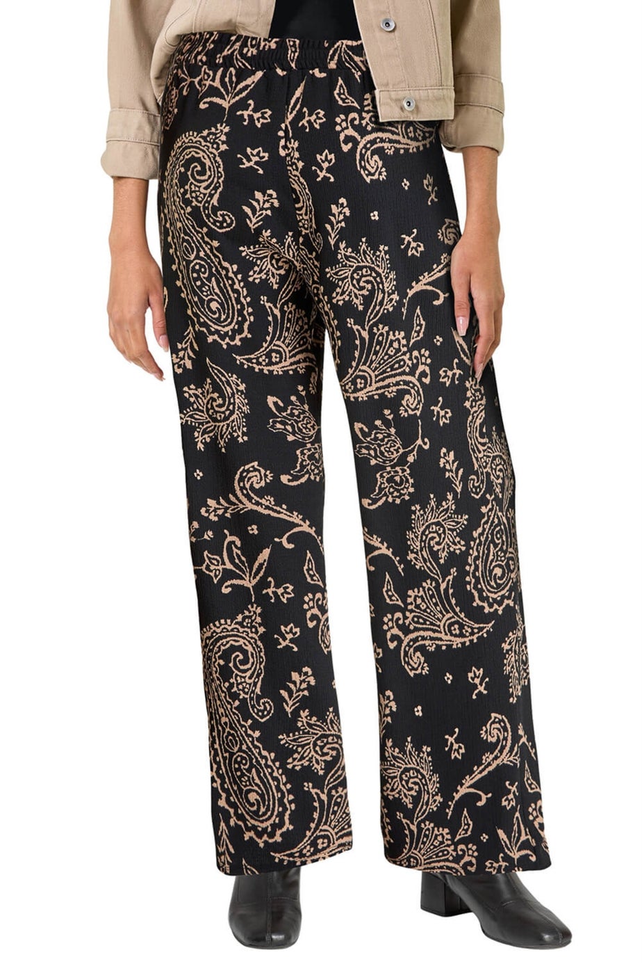 Roman Black Paisley Print Textured Jersey Trousers
