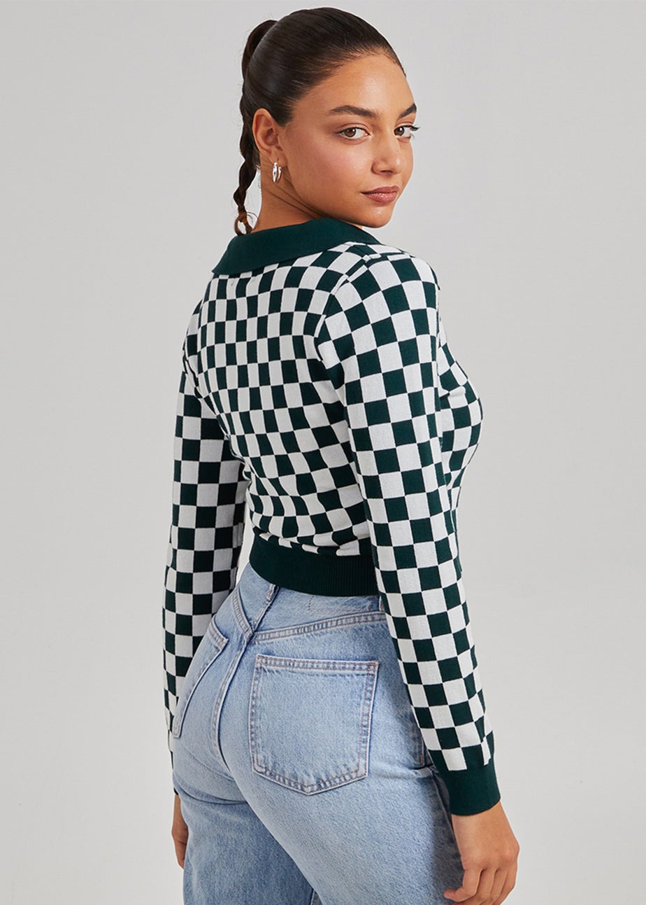 Pink Vanilla Green Notch Collar Checkered Top