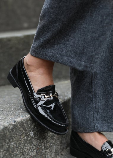 Where's That From Black Cielo Wide Fit Metal Detail Loafers