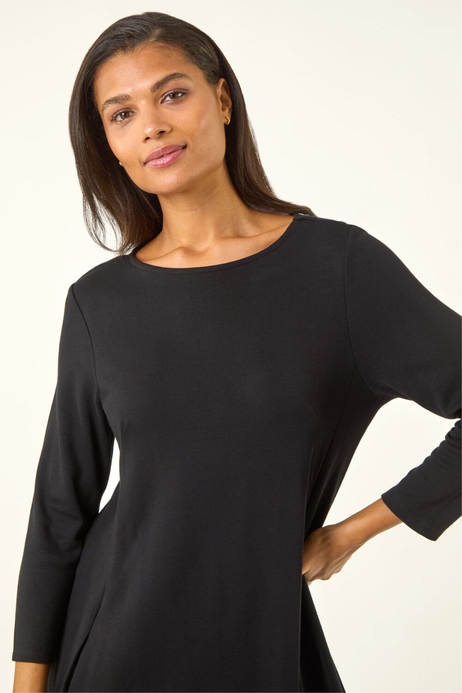 Roman Black A-Line Pocket Detail Swing Dress