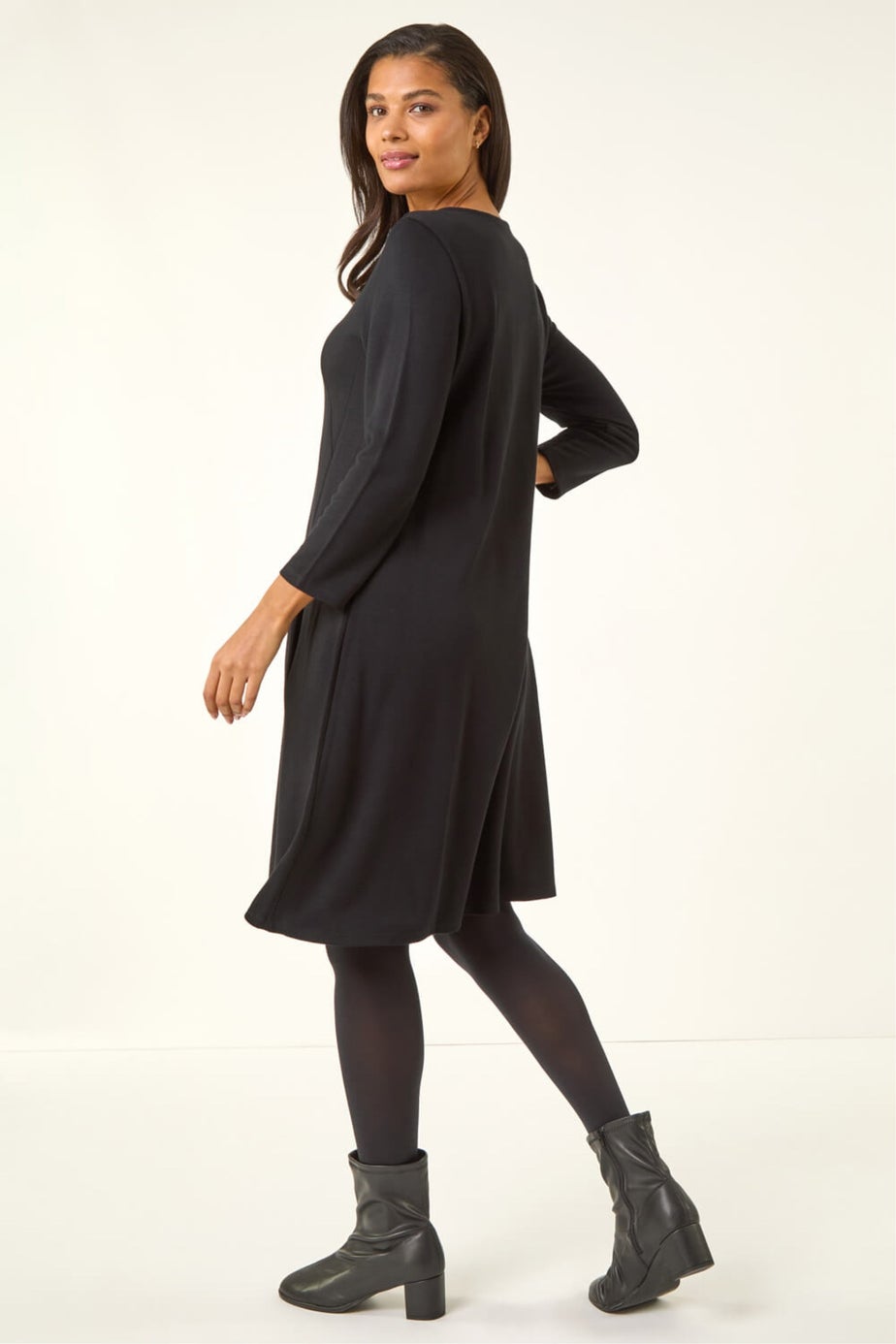 Roman Black A-Line Pocket Detail Swing Dress