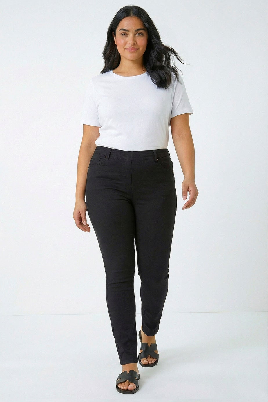 Roman Curve Black Elastic Waist Stretch Denim Jegging