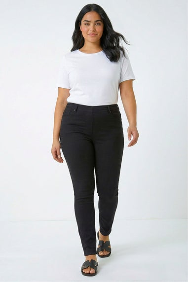 Roman Curve Black Elastic Waist Stretch Denim Jegging