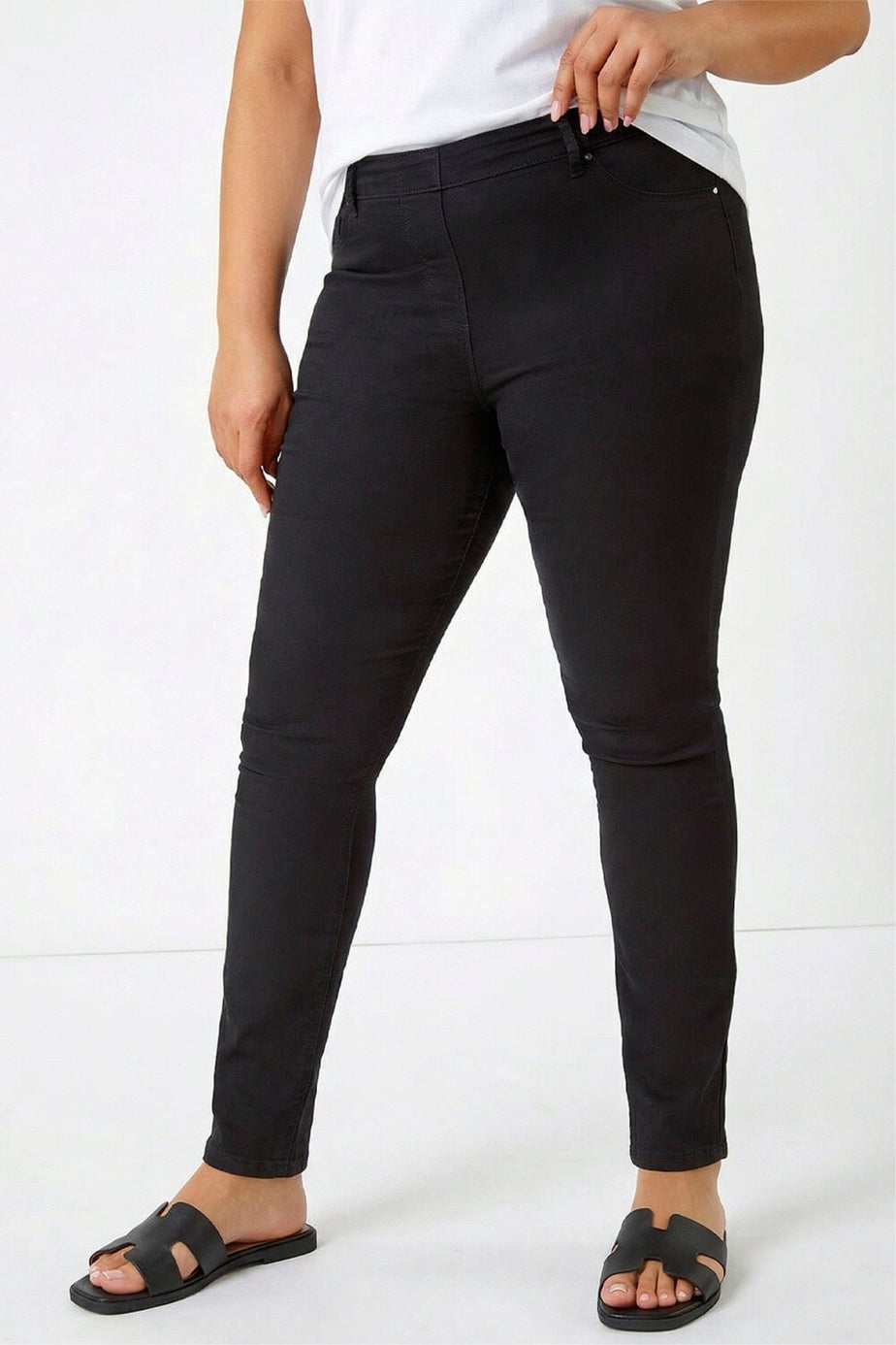 Roman Curve Black Elastic Waist Stretch Denim Jegging