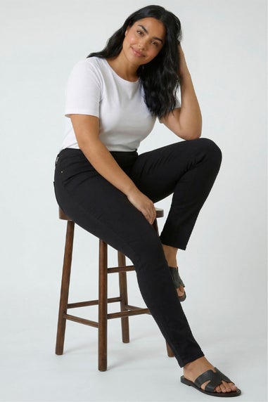 Roman Curve Black Elastic Waist Stretch Denim Jegging