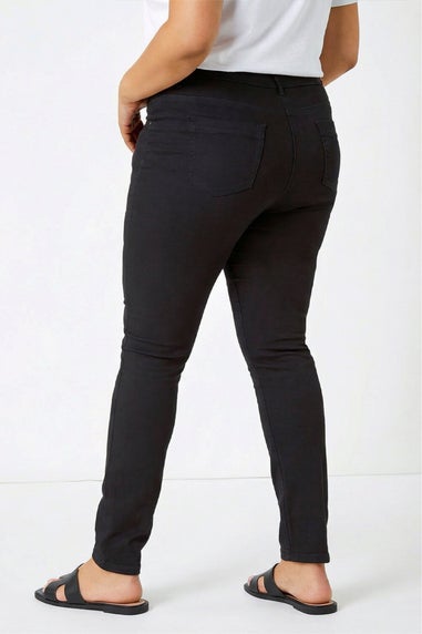 Roman Curve Black Elastic Waist Stretch Denim Jegging
