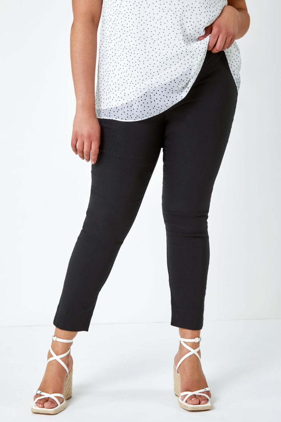 Roman Black Curve Elastic Waist Full Length Trousers