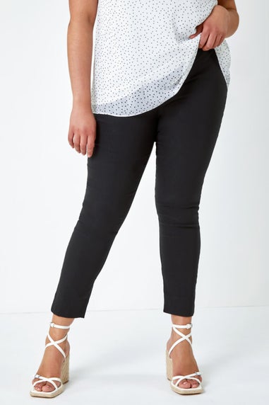 Roman Black Curve Elastic Waist Full Length Trousers