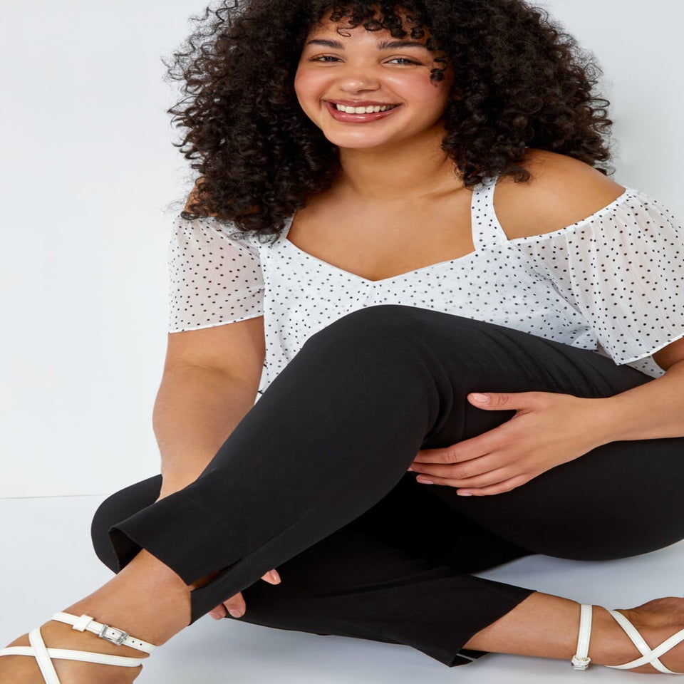 Roman Black Curve Elastic Waist Full Length Trousers