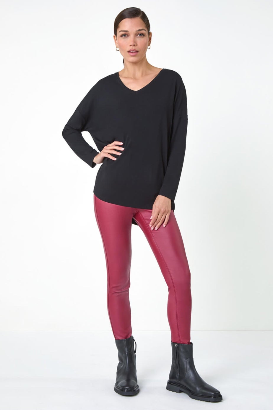 Roman Black V-Neck Tunic Stretch Top