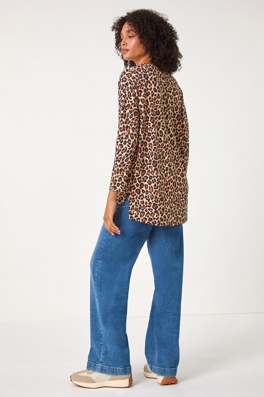 Roman Natural Animal Print V-Neck Tunic Stretch Top