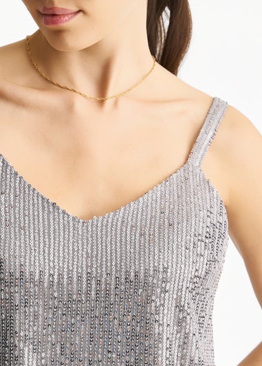 Gini London Silver Sequin V Neck Cami Top