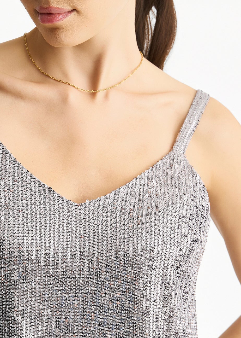 Gini London Silver Sequin V Neck Cami Top