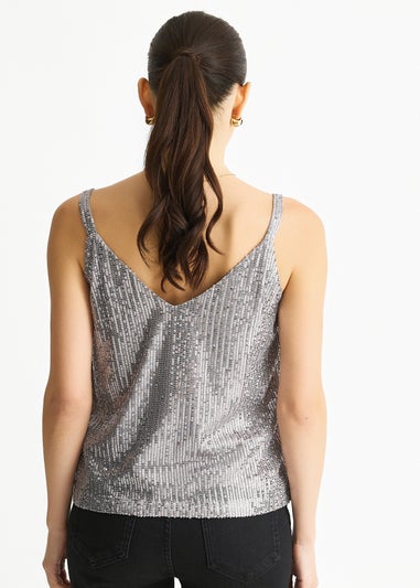 Gini London Silver Sequin V Neck Cami Top