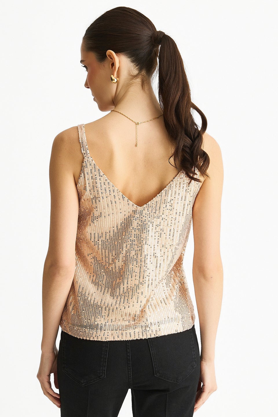 Gini London Champagne Sequin V Neck Cami Top