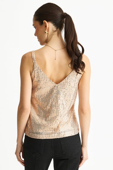 Gini London Champagne Sequin V Neck Cami Top