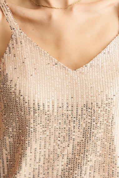 Gini London Champagne Sequin V Neck Cami Top