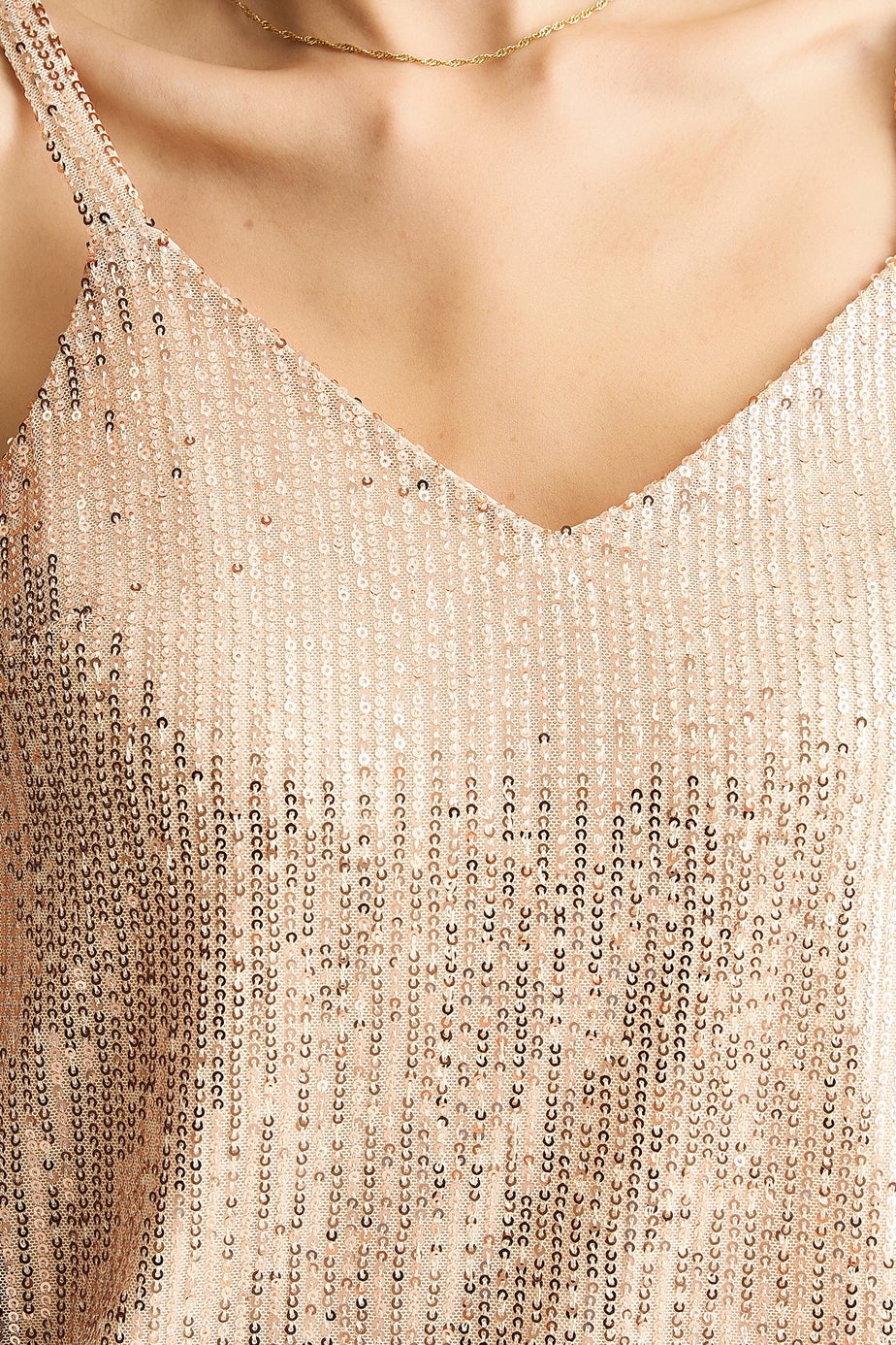 Gini London Champagne Sequin V Neck Cami Top