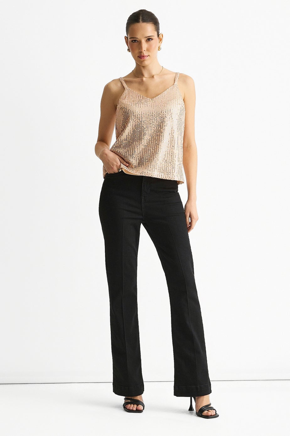 Gini London Champagne Sequin V Neck Cami Top