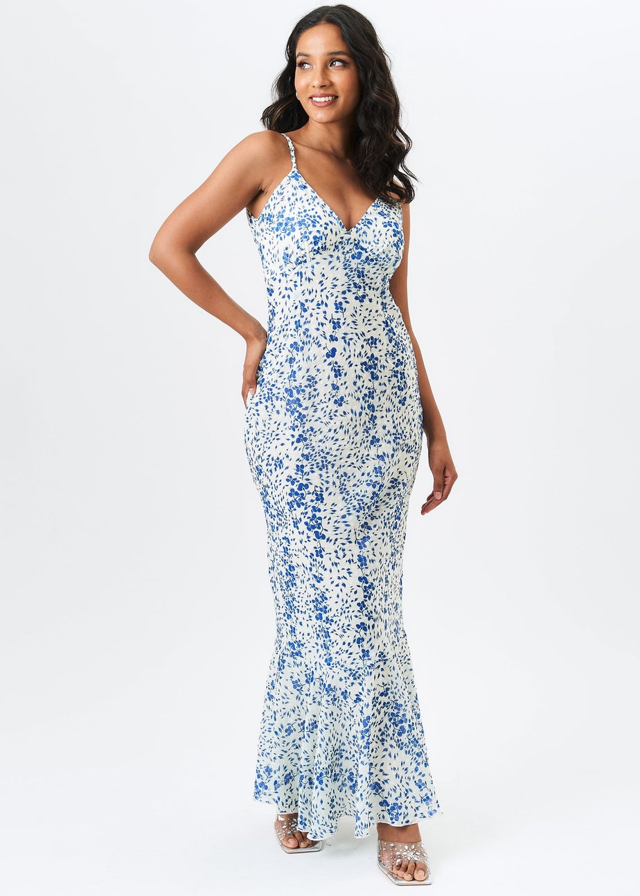 Gini London Ivory Dobby Floral Chiffon Strappy Maxi Dress