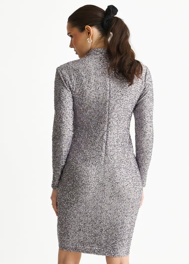 Gini London Grey Sequin High Neck Bodycon Dress