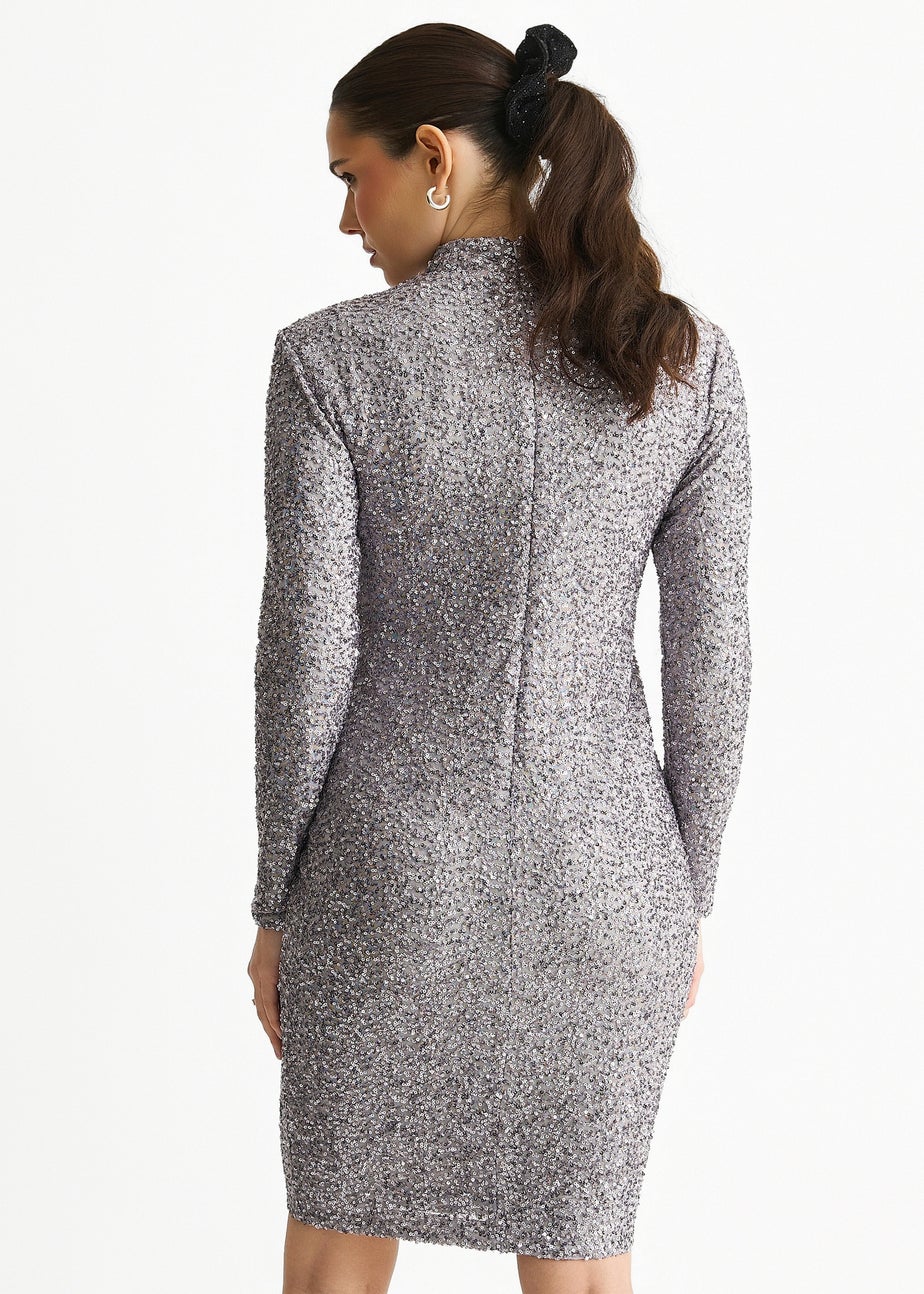 Gini London Grey Sequin High Neck Bodycon Dress