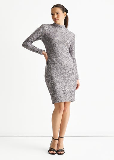 Gini London Grey Sequin High Neck Bodycon Dress
